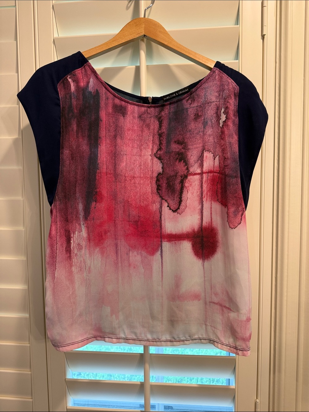 Harlowe & Graham Pink & Navy Watercolor Cap-Sleeve Blouse